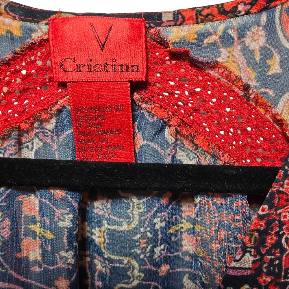 Christina V Sz Large Blouse Boho Cottagecore Peasant Shirt Red Embroidered - Picture 4 of 7